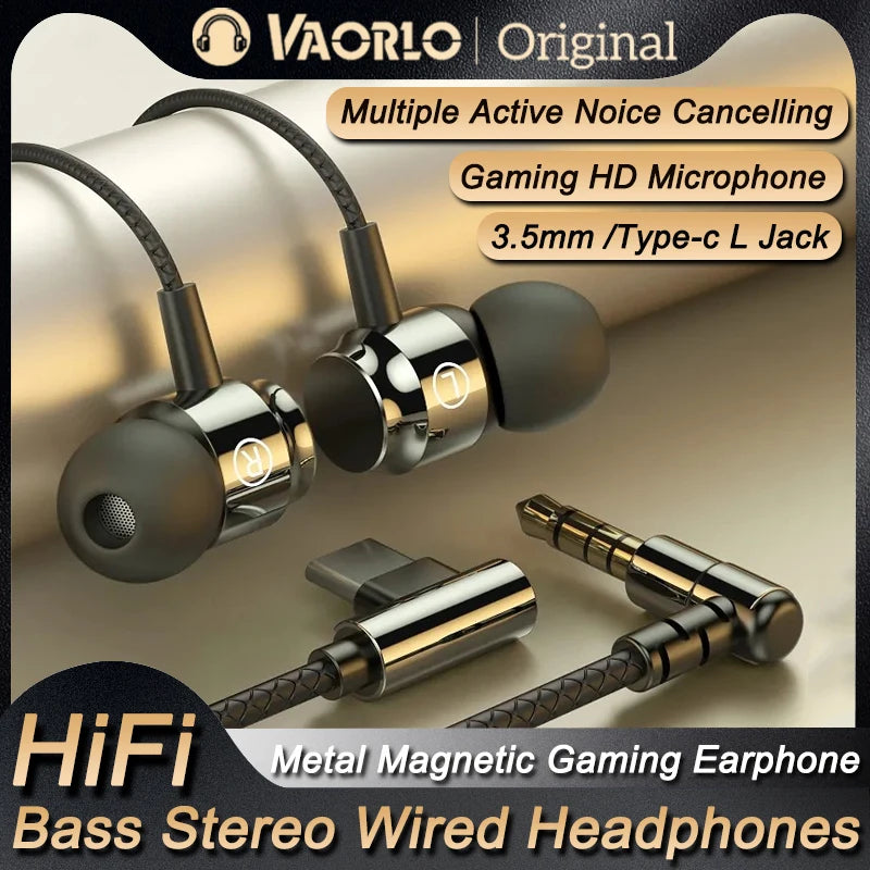 Wired Gaming Headphones with Magnetic Earbuds 3.5mm & Type-C Audio for Mobile & PC