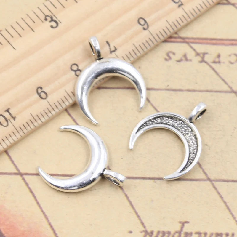 20pcs Moon Charms 21x17mm Tibetan Bronze Silver Pendants for Jewelry Making