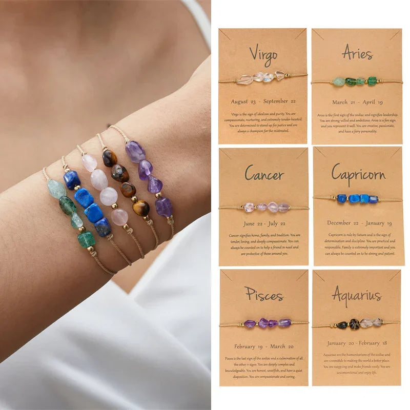 Constellation Sign Natural Stone Bracelet for Women and Kids - Handmade Jewelry Gift