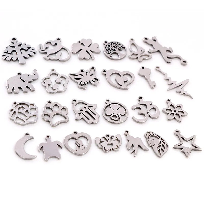 30pcs Butterfly Tree Heart Charms for Jewelry Making - Stainless Steel Handmade Pendants