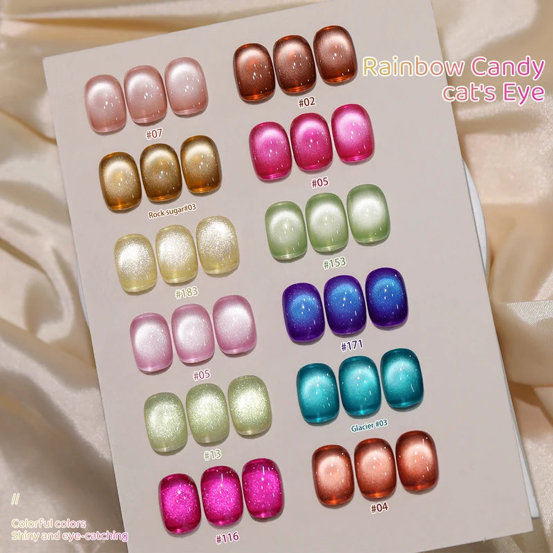 Rainbow Cat Eye Gel Nail Polish Set 12 Colors 15ml Semi-Permanent UV LED Nails