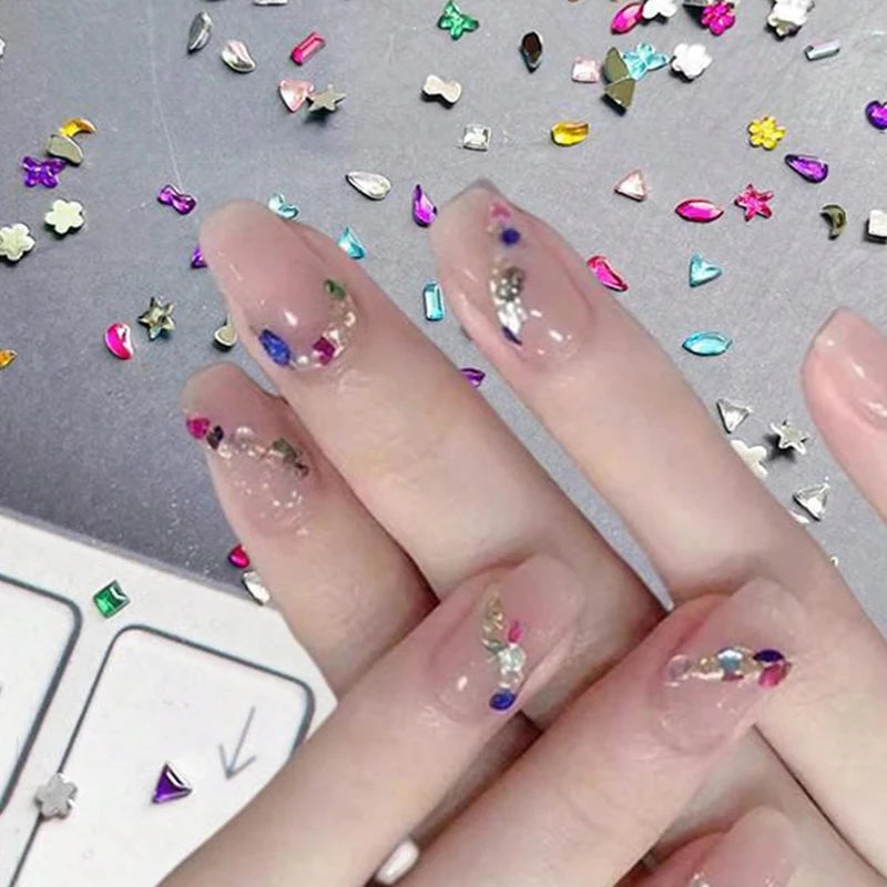 Mini Resin Nail Art Diamonds 1000pcs Irregular Shape Flat Bottomed Gems for Nail Designs