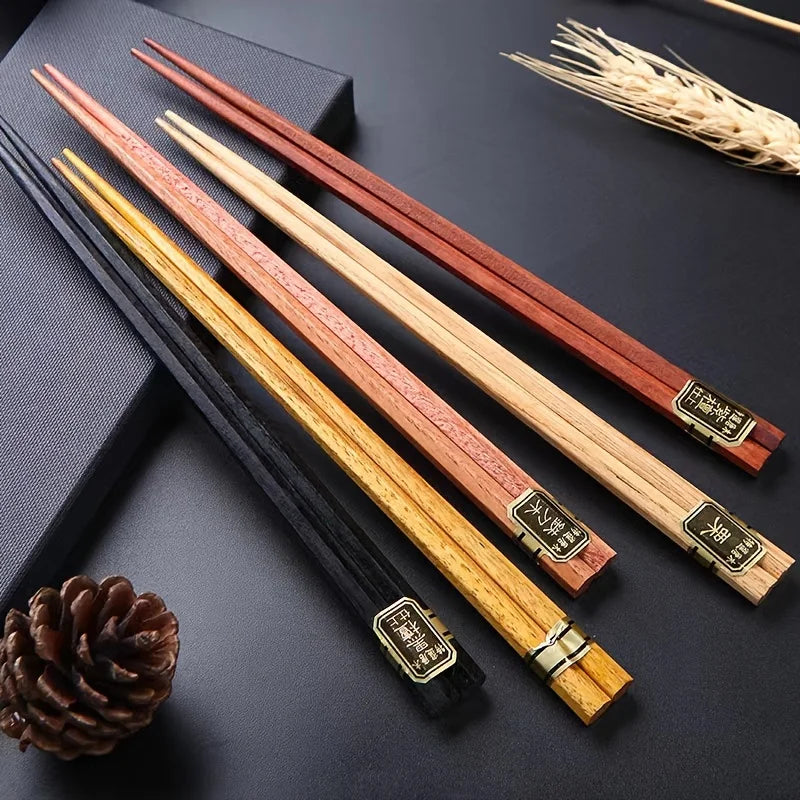 Reusable Wooden Chopsticks 5 Pairs Natural Tableware Kitchen Utensils