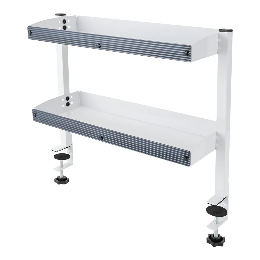 Clamp-On 2-Tier Desk Shelf Organizer - White, Adjustable for Tables and Desks