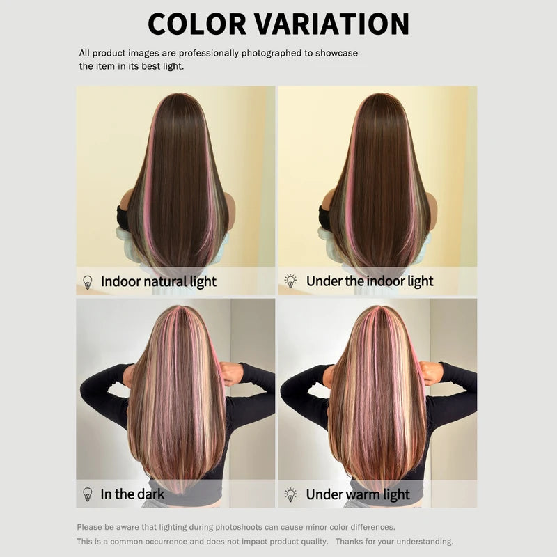 Colorful Long Straight Wig for Women with Bangs - Natural Look, Heat-Resistant Synthetic Hair