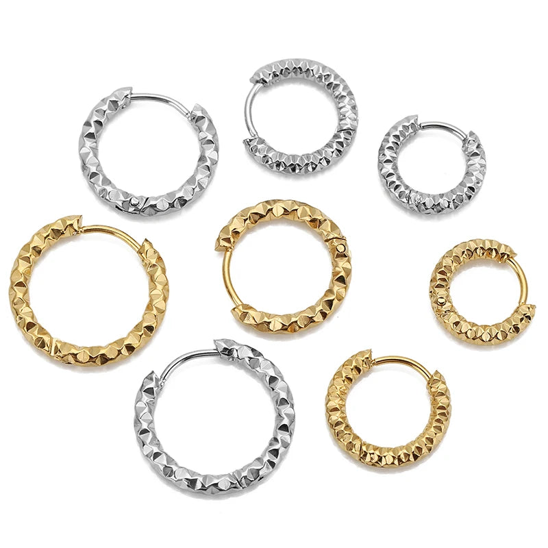 6 Pcs Stainless Steel Embossing Hoop Earrings for Women Girls - Multiple Sizes