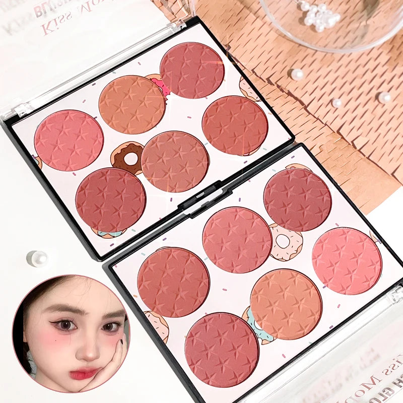 Six-Color Blush Palette for Natural Makeup - Waterproof & Matte Finish