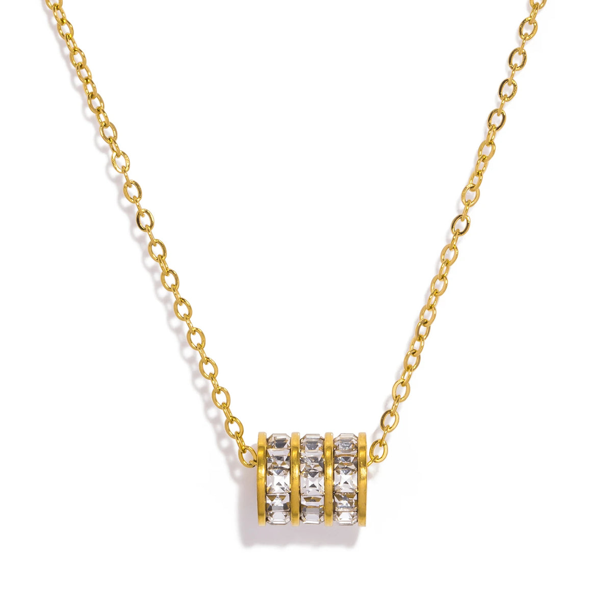 Stainless Steel Cylinder Pendant Necklace for Women with Zirconia Collar Jewelry Gift