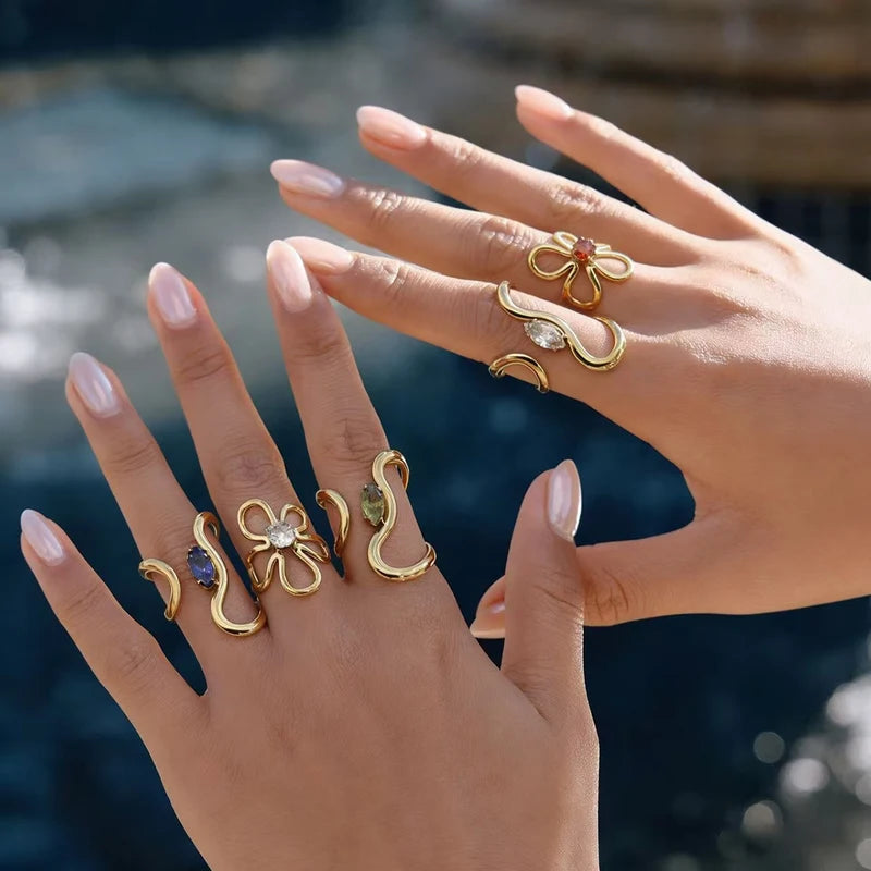 Wild & Free Irregular Gold Plated Stainless Steel Ring for Women - Trendy Vintage Jewelry