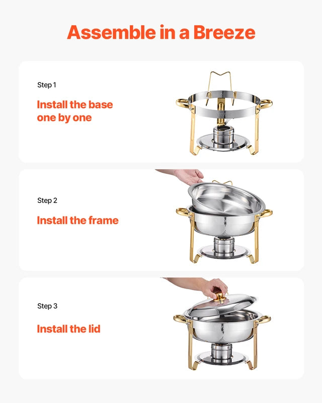 4 Pack Stainless Steel Chafing Dish Buffet Set with Full Size Pans for Catering & Parties