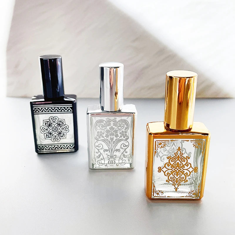 Mini 15ml Glass Perfume Spray Bottle - Portable Liquid Cosmetic Container with Gold Finish
