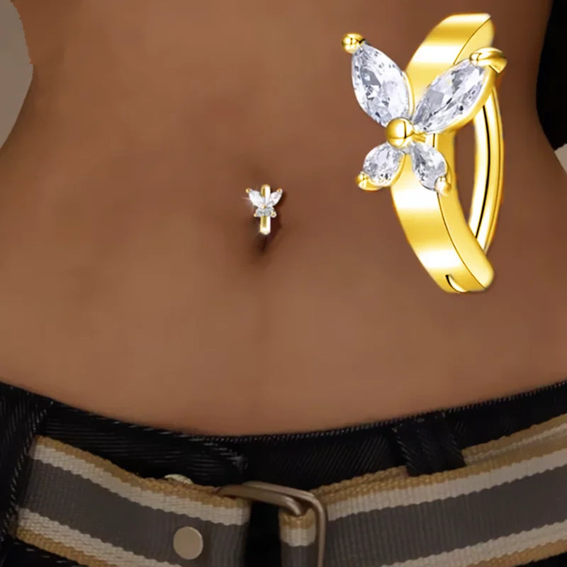 Heart Crystal Belly Button Ring for Women - Navel Barbell Body Jewelry