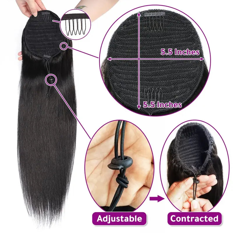 Clip-In Ponytail Hair Extensions 10-26 Inches, Natural Straight Human Hair