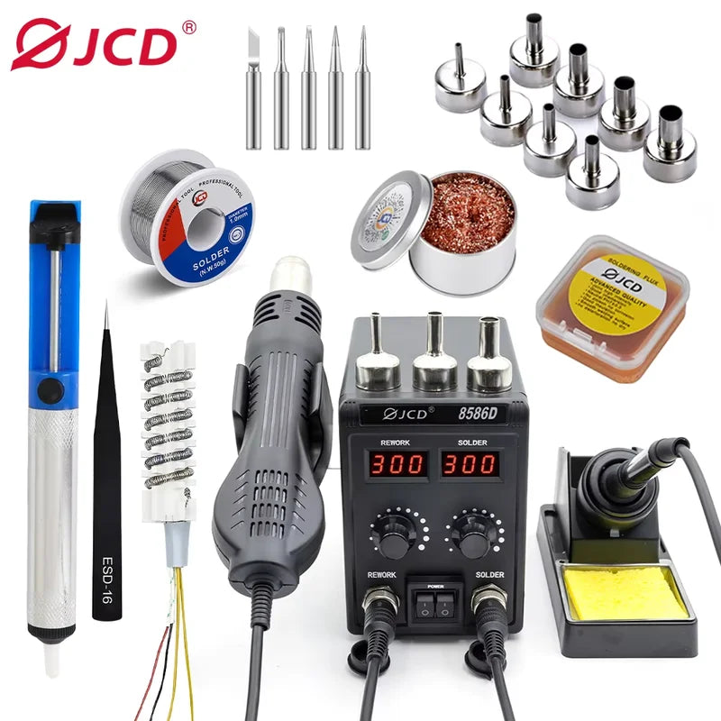 Dual-Function Soldering Station with Hot Air Gun 750W LCD Display