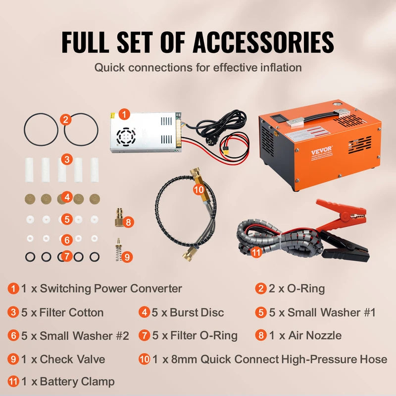 Portable PCP Air Compressor 4500PSI for Airgun Inflation with Dual Power