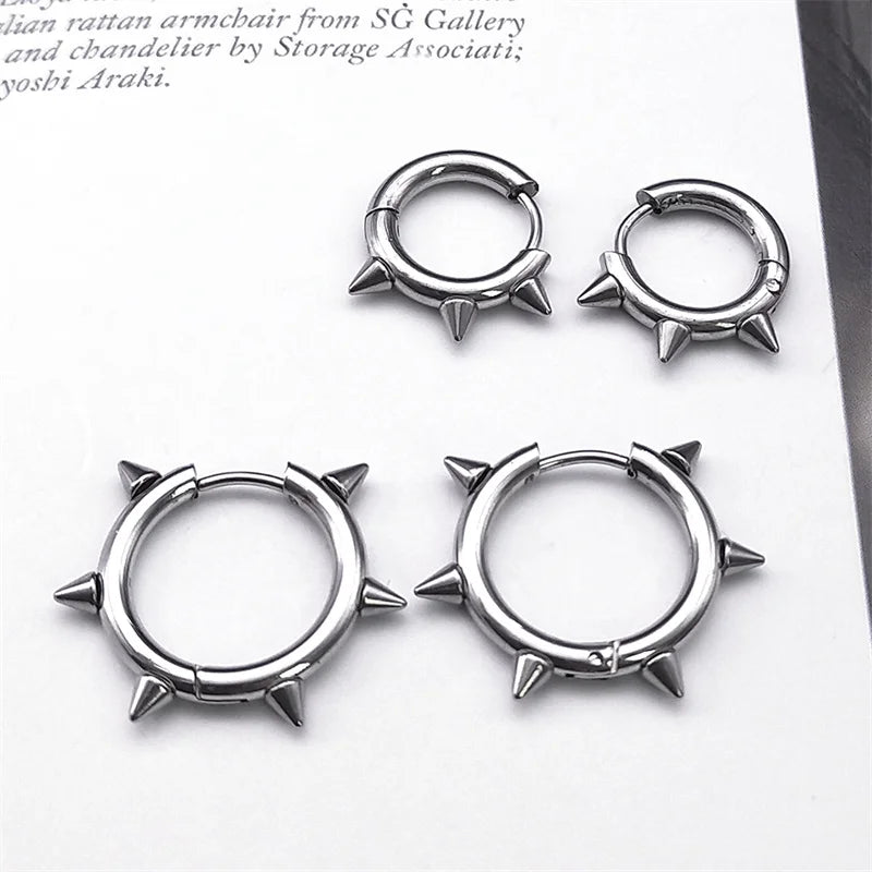 Unisex Punk Spike Rivet Hoop Earrings - Gothic Gothic Gothic Style Jewelry