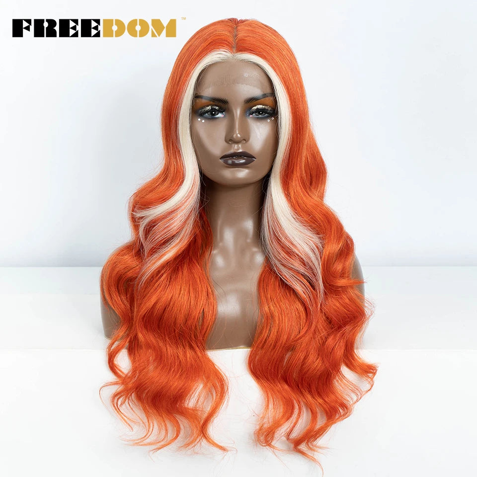 Synthetic Lace Front Wig for Women - 26 Inch Highlight Honey Brown Body Wave Ombre Blonde Cosplay Wig