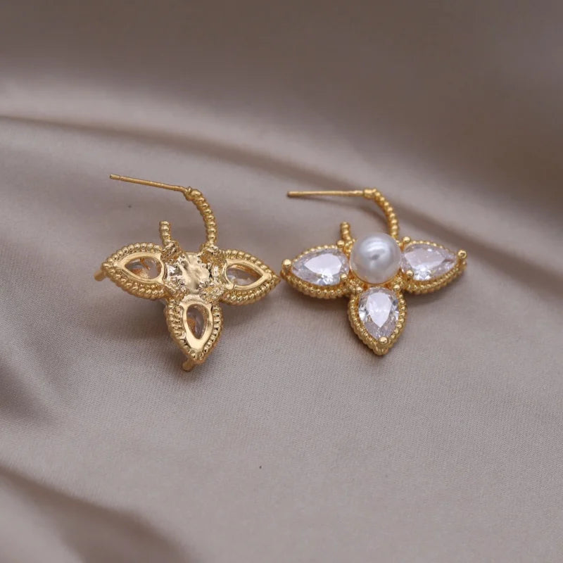 Elegant Water Drop Zircon & Pearl Earrings - Gold Plated Jewelry for Women