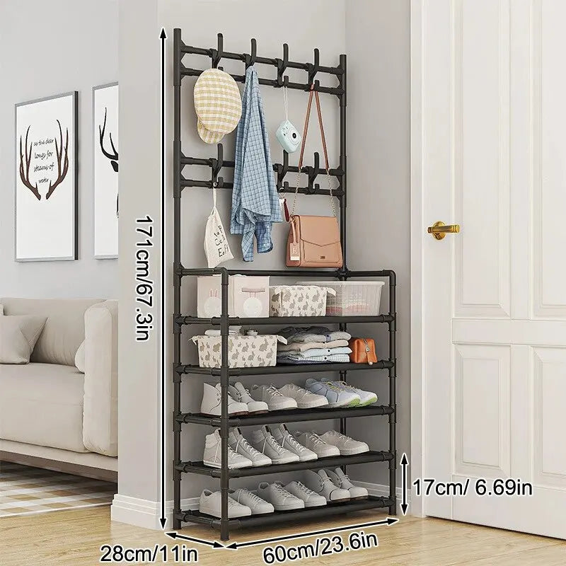 Five Layer Shoe Rack with Side Pockets - Multi-Functional Household Storage