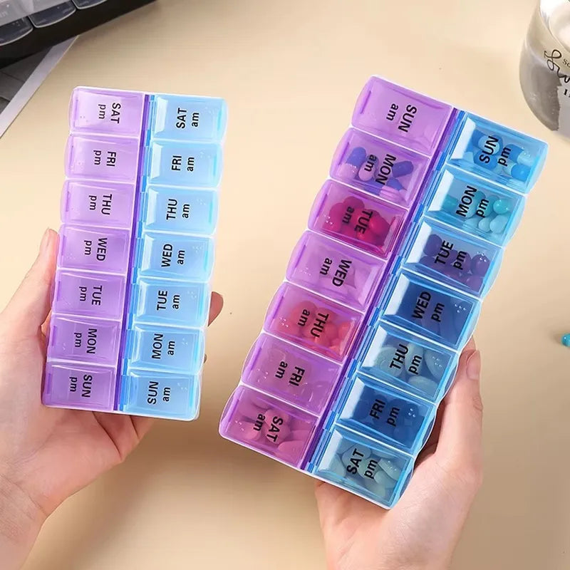 Double Row Portable Medicine Organizer Box 14-Day Large Capacity Storage