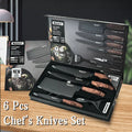 6-Piece Stainless Steel Kitchen Knife Set with Wooden Handles - Sharp & Durable