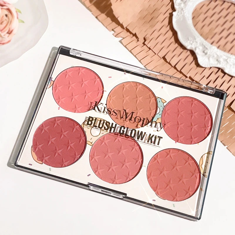 Six-Color Blush Palette for Natural Makeup - Waterproof & Matte Finish