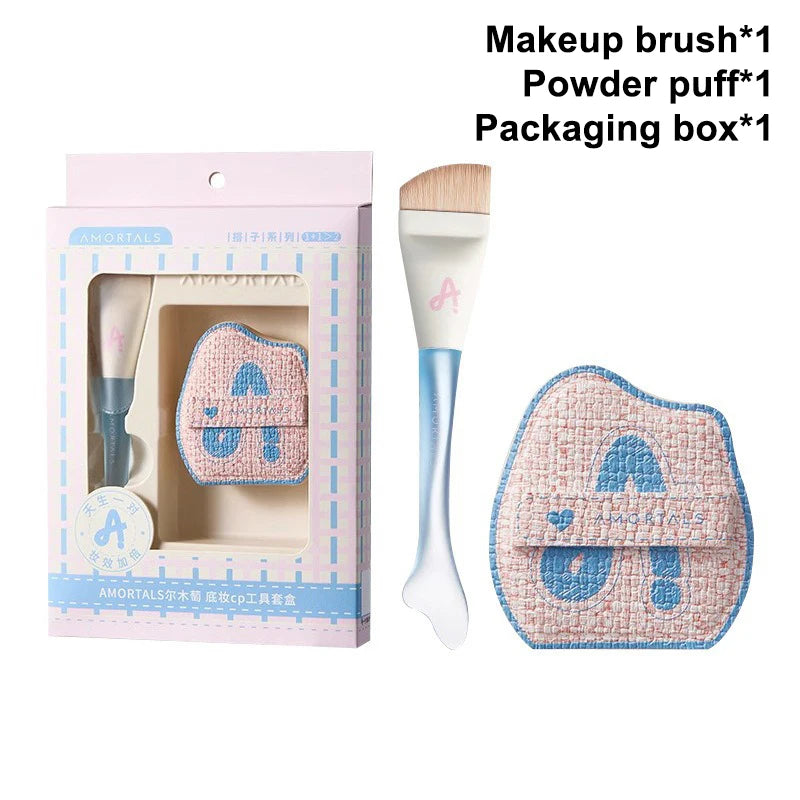Ultra-Thin Makeup Brush Set with Powder Puff - Traceless Foundation & Angled Face Brush