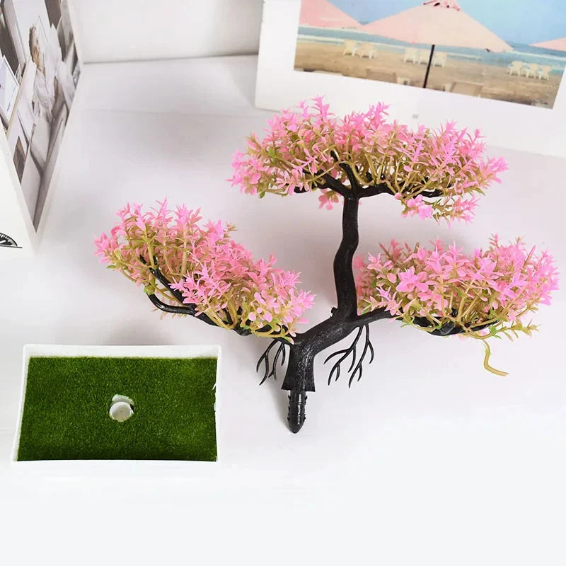 Artificial Bonsai Tree Plant - Small Potted Fake Flower Decor for Home & Garden