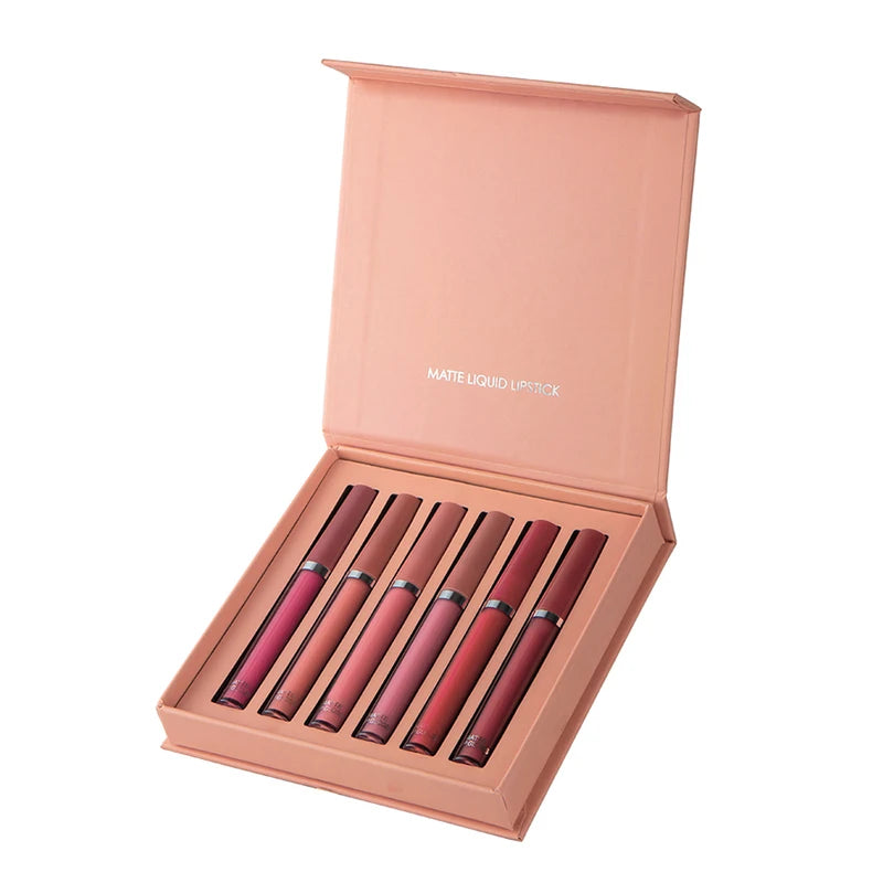 Matte Lip Gloss Set 6 Colors Waterproof Moisturizing Lipstick Gift Box