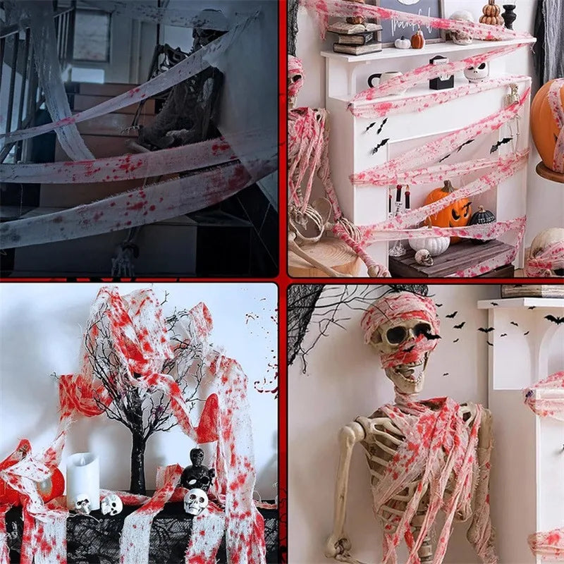 Halloween Bloody Cloth Strips for Haunted House Horror Scene Decoration - 10/15M