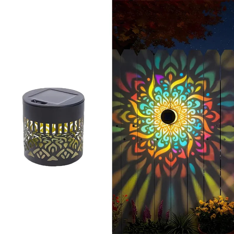Solar Mandala Wall Light Outdoor Garden Fence Projector Lamp Waterproof Decor