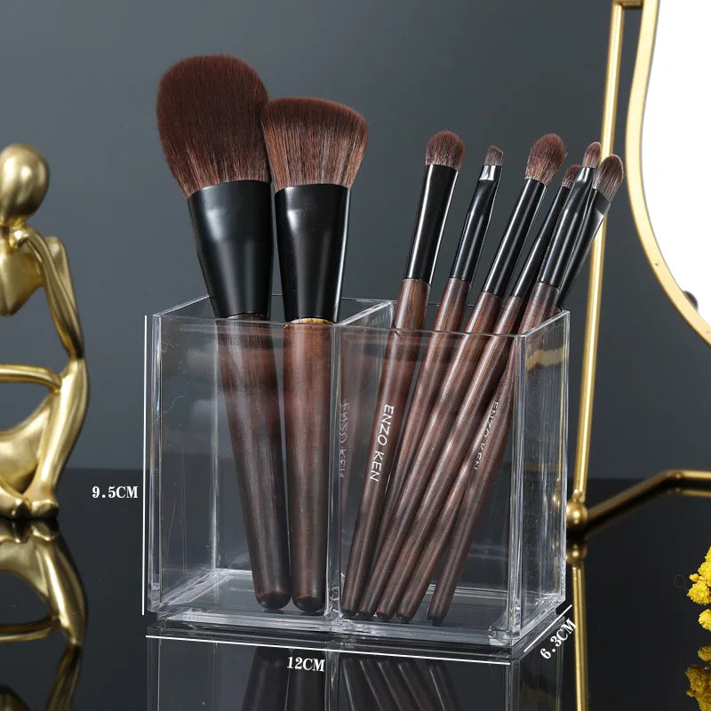 Acrylic Makeup Brush Storage Box with Lid - Transparent Cosmetic Organizer for Beauty Tools