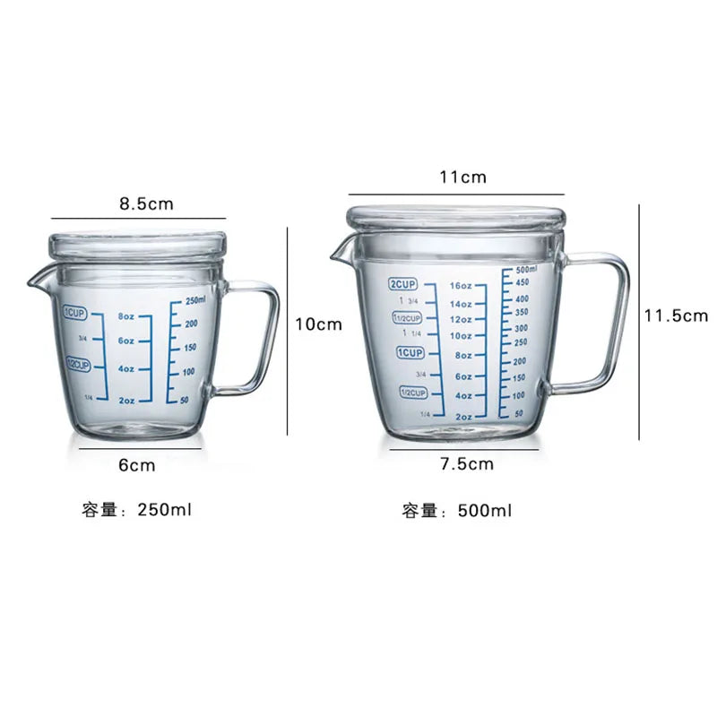 250/500ml Glass Measuring Cup with Lid - High-Temperature Microwave Safe
