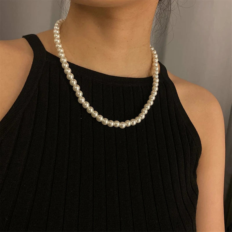 Elegant White Pearl Choker Necklace for Women and Men Wedding Party Jewelry