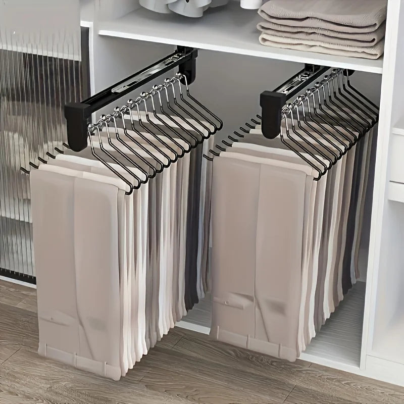 Adjustable Pull-Out Clothes Storage Rod for Wardrobes Space-Saving Organizer