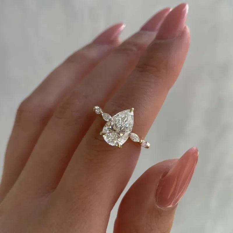 Oval Geometry Gold Rings for Women with White Stones - Multiple Sizes