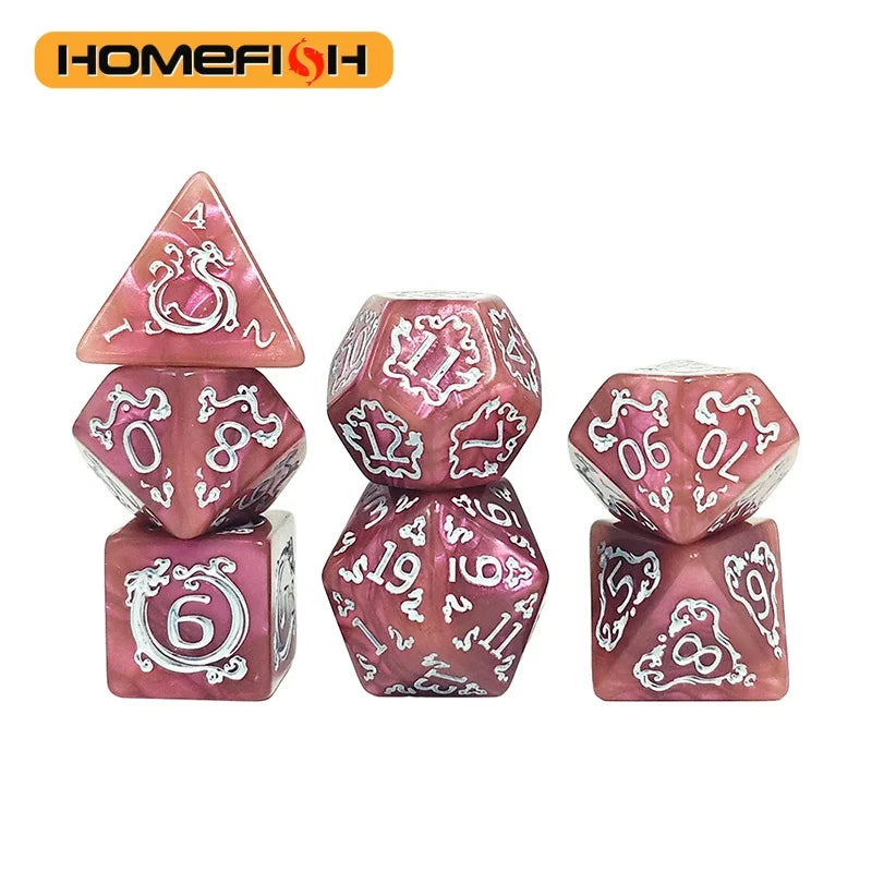 7PCS DND Polyhedral Dice Set with Dragon Pattern for Role Playing Games - Multiple Colors