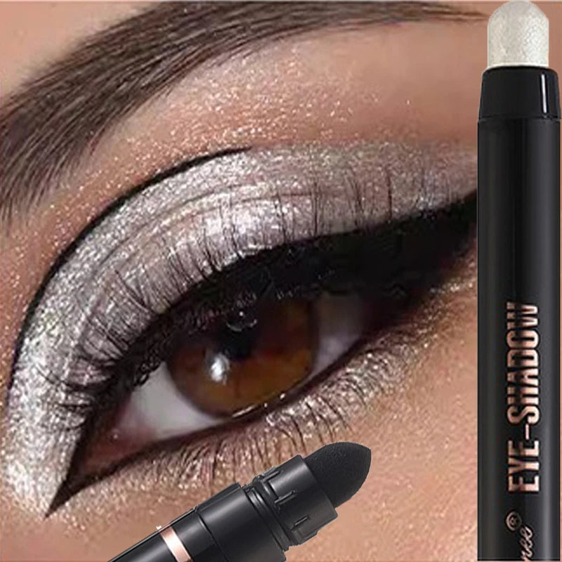 Dual-Ended Metallic Eyeshadow Stick & Highlighter Pencil Waterproof Glitter Makeup