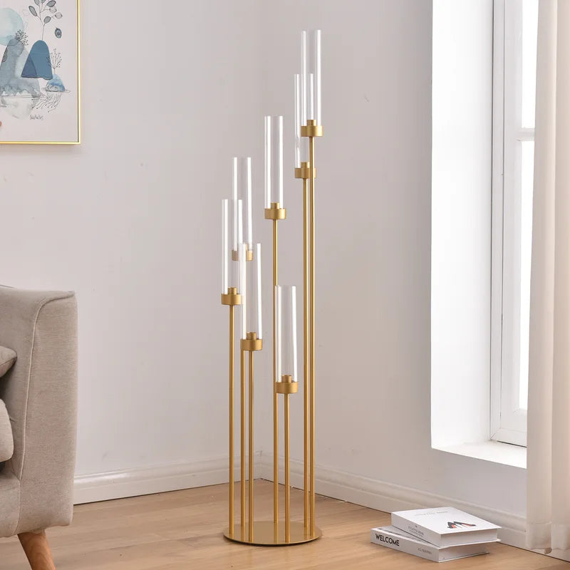 Gold Floor Candelabra Set - Tall Wedding Centerpieces, 48 Inch, 4-Pack with Removable Lampshades