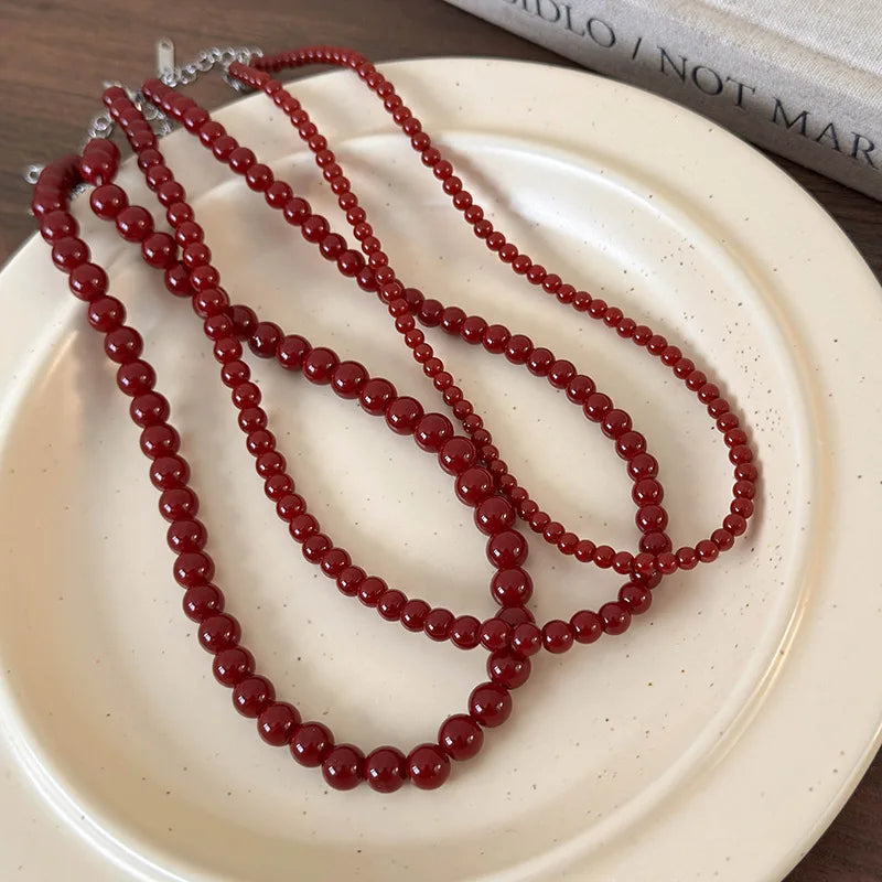 Glass Beads Necklace Strand for Women - 4 6 8mm Bead Jewelry with Silver Plated Chain