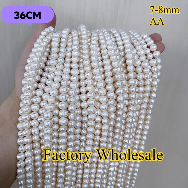 Natural Freshwater Pearl Beads for Jewelry Making - 7-8mm Round Isolated Wholesale DIY Necklace & Bracelet Supplies