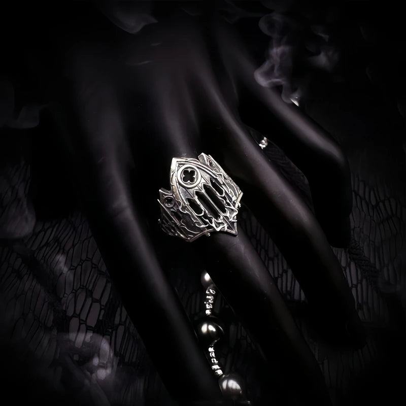 Retro Gothic Cathedral Open Ring for Men Silver-Plated Brass Dark Indie Jewelry
