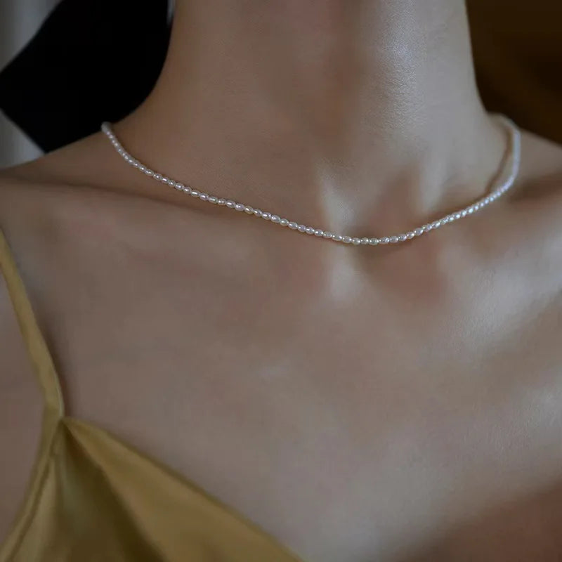 Sterling Silver Freshwater Pearl Necklace for Women 2.5-3.5mm 40cm