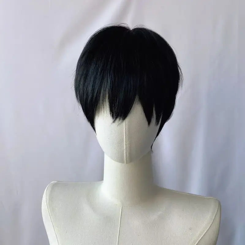 Anime Cosplay Wig 35cm Short Black Heat-Resistant Synthetic Hair for Men & Women