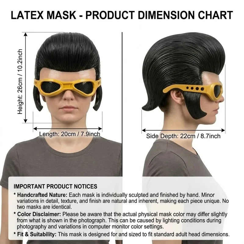 Vintage Rockabilly Elvis Half Face Mask Latex Costume Accessory for Halloween & Cosplay