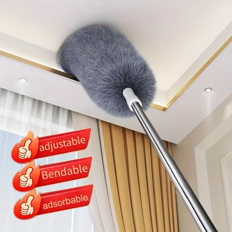 Extendable Microfiber Feather Duster with Bendable Head & Long Handle for Ceiling and Car Cleaning