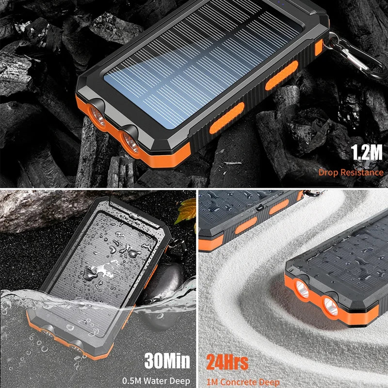 10,000mAh Solar Power Bank with Dual USB & Type C, Flashlight & Compass