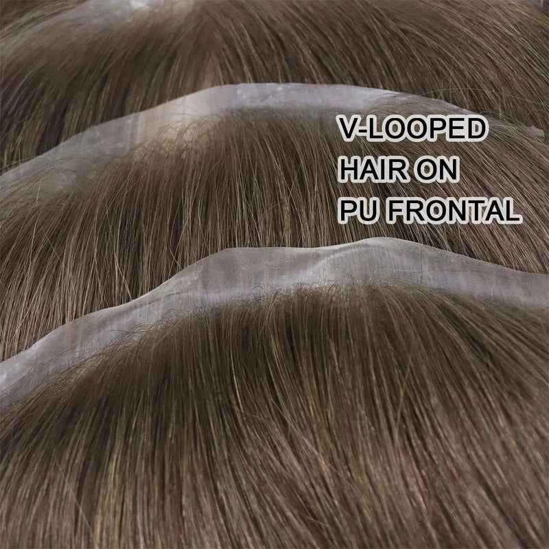 Men's Thin Skin PU Hair Toupee with V Style Frontal for Natural Look