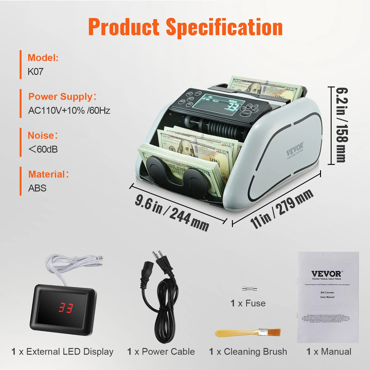 Cash Counter Machine with UV/MG/IR Detection 1000 Bills/Min for Business