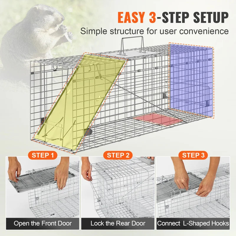 Humane Animal Trap Cage for Cats, Squirrels, Raccoons, and Small Wildlife